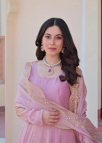 Pink Embroidered Anarkali Gown
