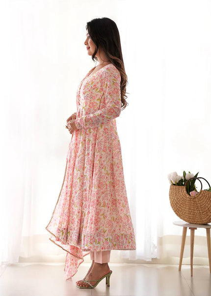 Pink Floral Printed Anarkali Suit