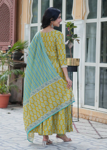 Cotton Printed Embroidered Pant Style Suit