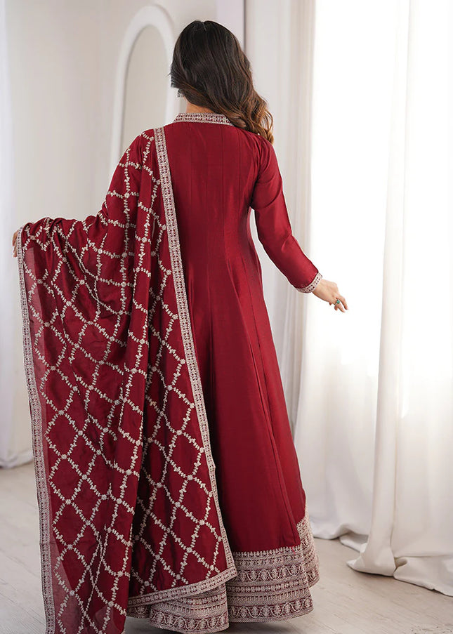 Maroon Embroidered Anarkali Gown