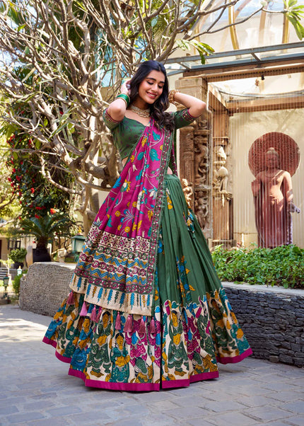 Green Printed and Embroidered Lehenga Choli