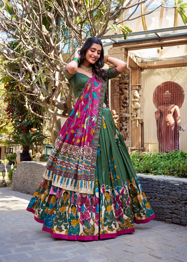 Green Printed and Embroidered Lehenga Choli