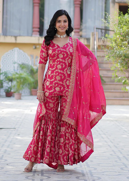 Pink Embroidered Gharara Suit