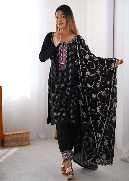Black Embroidered Pant Style Suit