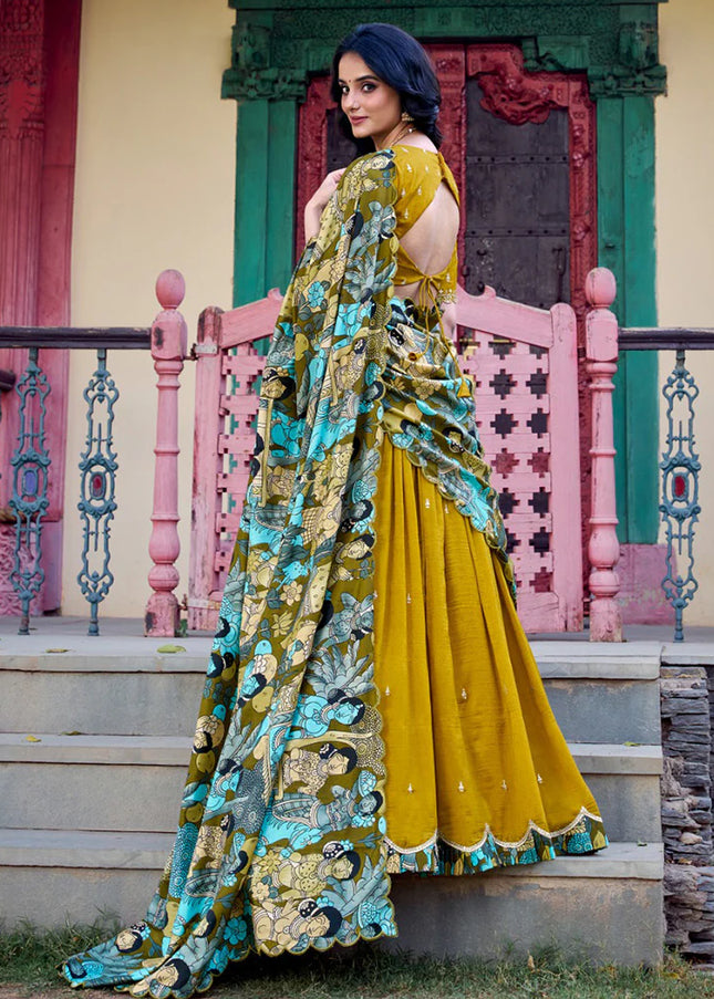 Mustard Yellow Embroidered Lehenga Choli