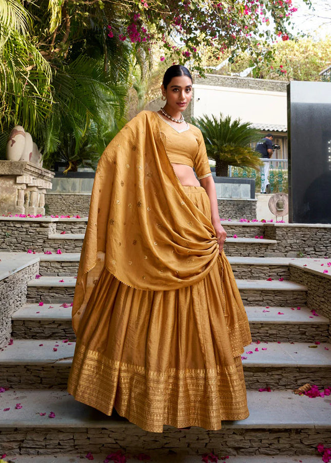 Mustard Embroidered Lehenga Choli