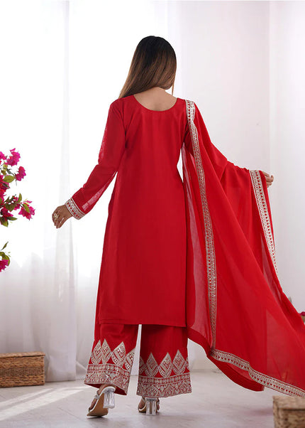 Red Embroidered Pant Style Suit