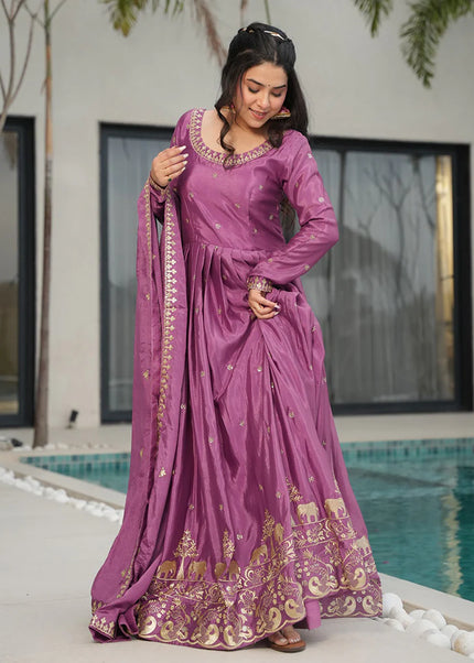 Lavender Embroidered Anarkali Gown