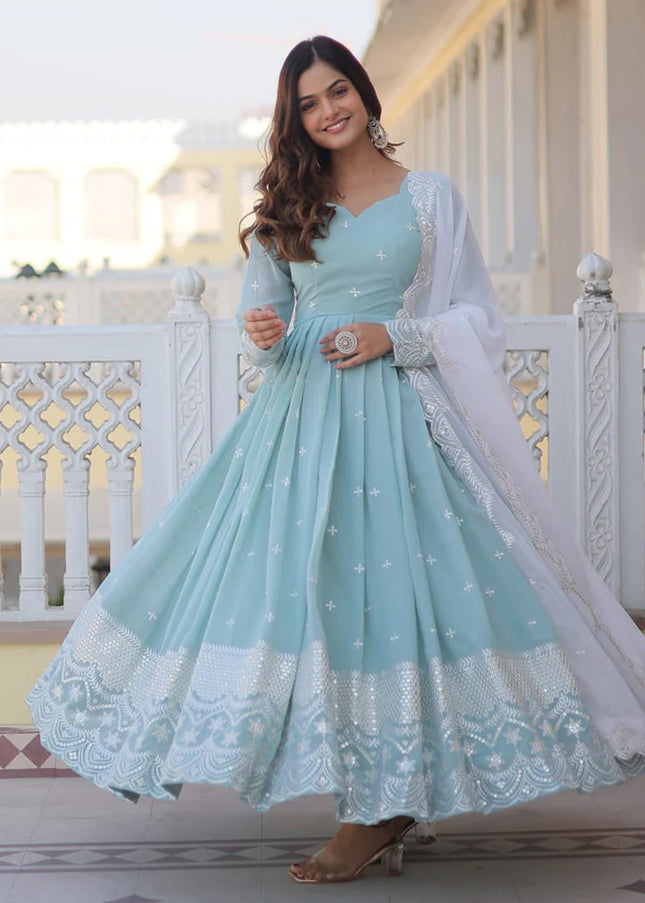 Sky Blue Embroidered Anarkali Gown