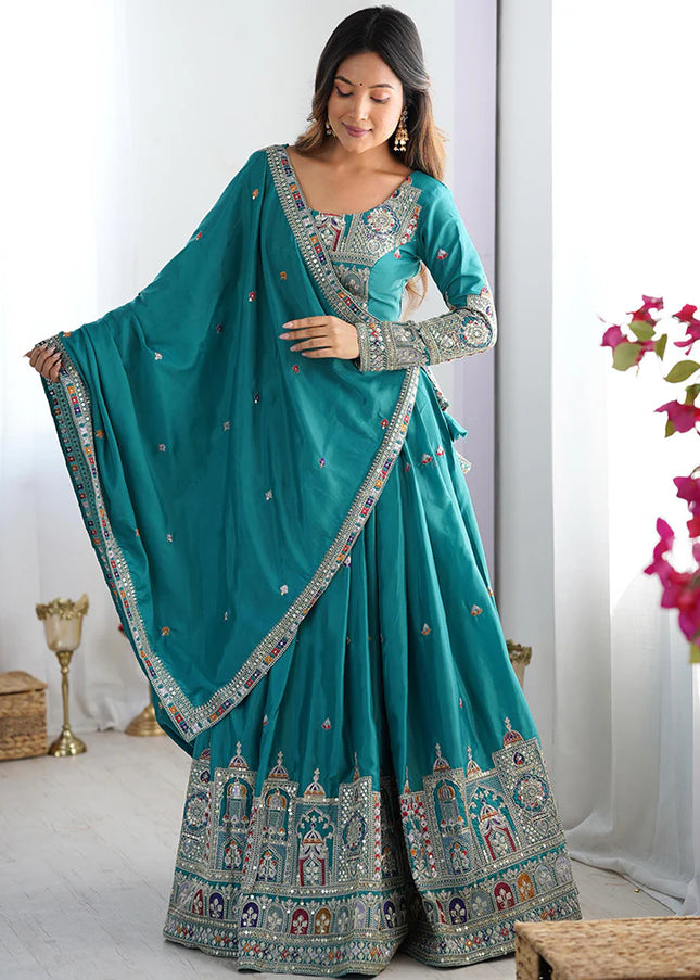 Teal Embroidered Lehenga Choli