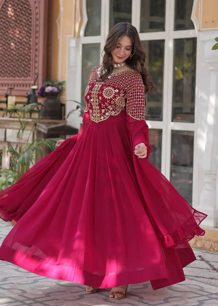 Pink Embroidered Anarkali Gown