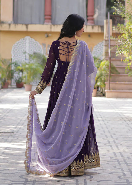 Purple Embroidered Anarkali Gown