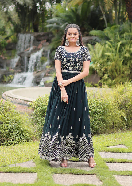 Green Embroidered Anarkali Gown
