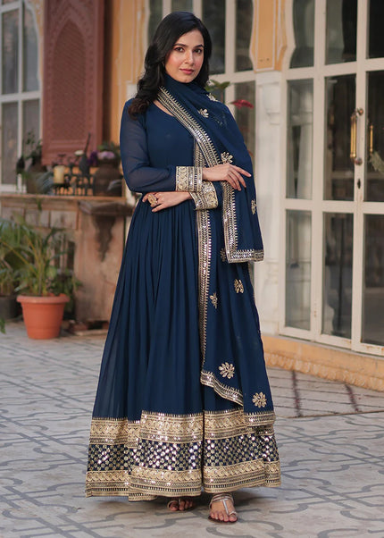 Blue Embroidered Anarkali Gown