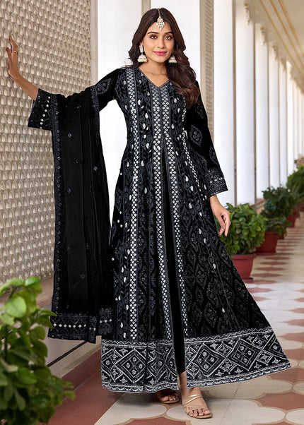 Black Embroidered Pant Style Anarkali