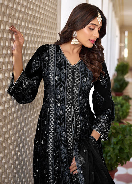 Black Embroidered Pant Style Anarkali