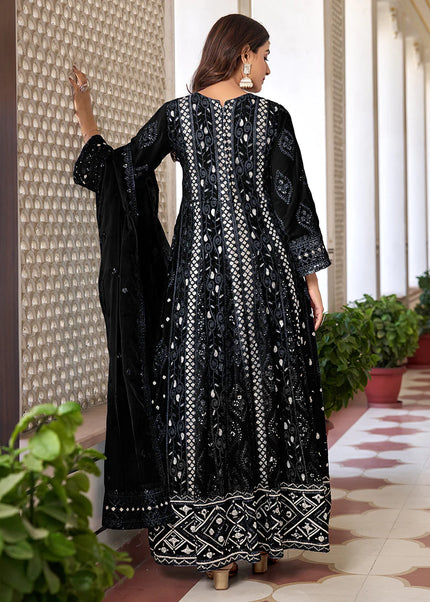 Black Embroidered Pant Style Anarkali