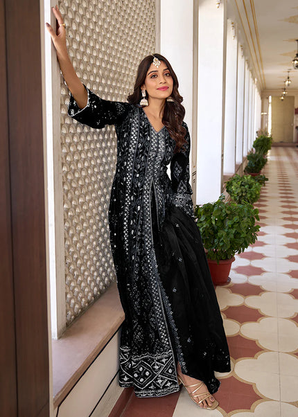 Black Embroidered Pant Style Anarkali