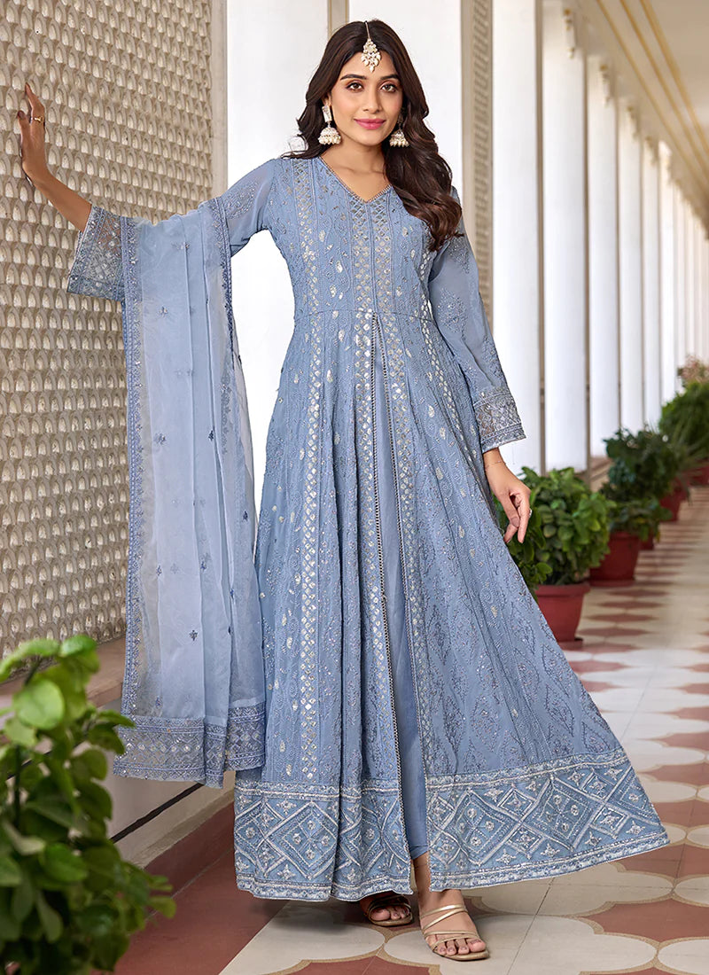 Powder Blue Solid Anarkali Set