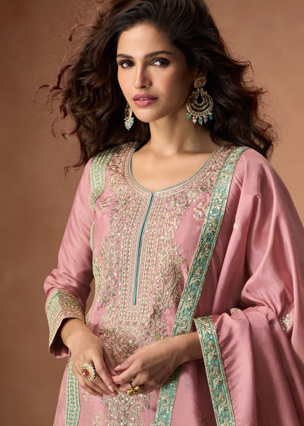 Pink Embroidered Sharara Suit