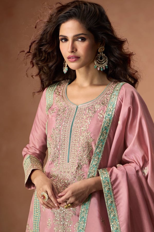 Pink Embroidered Sharara Suit