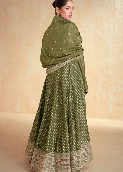 Green Embroidered Anarkali Gown