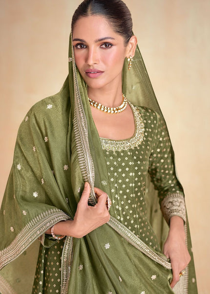 Green Embroidered Anarkali Gown