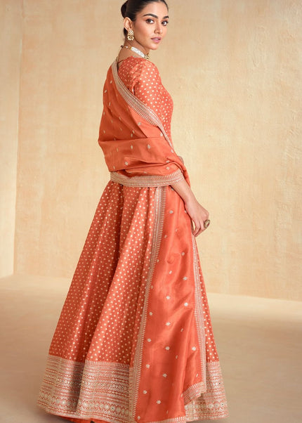 Peach Embroidered Anarkali Gown