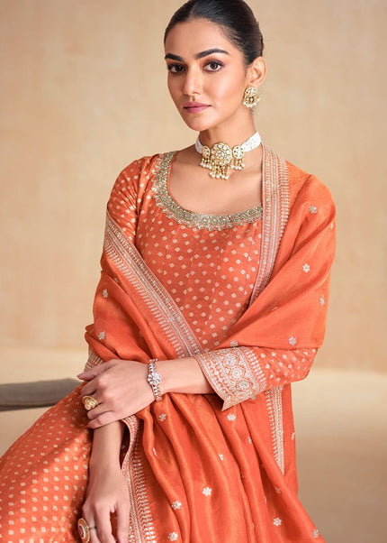 Peach Embroidered Anarkali Gown