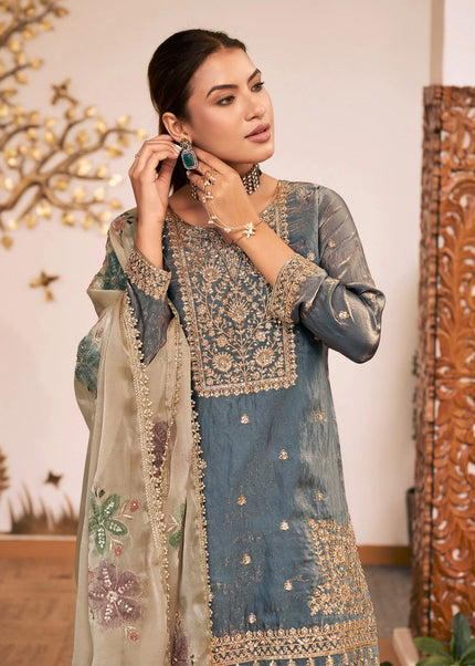Fendy Silk Printed and Embroidered Palazzo Suit Series