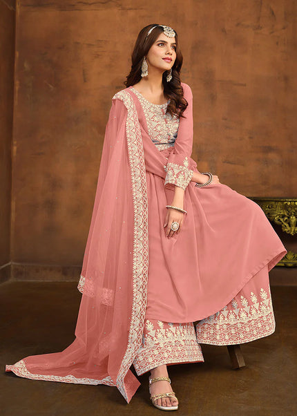 Light Peach Embroidered Palazzo Suit