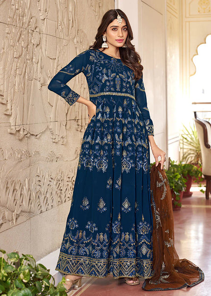 Turquoise Embroidered Anarkali Suit