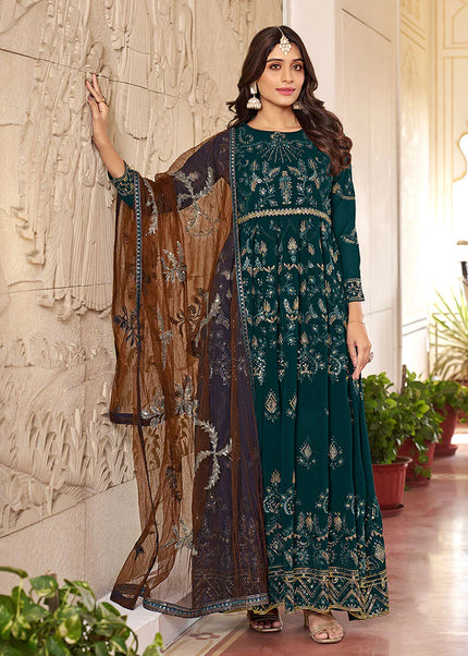 Green Embroidered Anarkali Suit