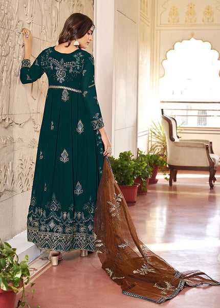 Green Embroidered Anarkali Suit