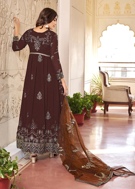 Brown Embroidered Anarkali Suit