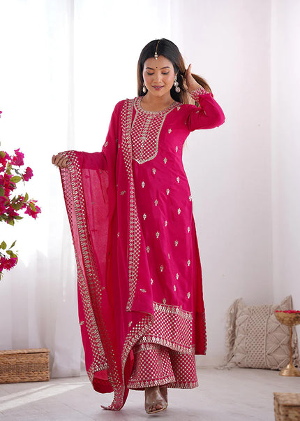 Pink Embroidered Pant Style Suit