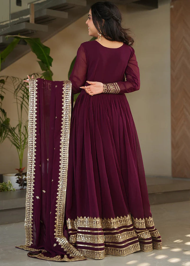 Purple Embroidered Anarkali Gown