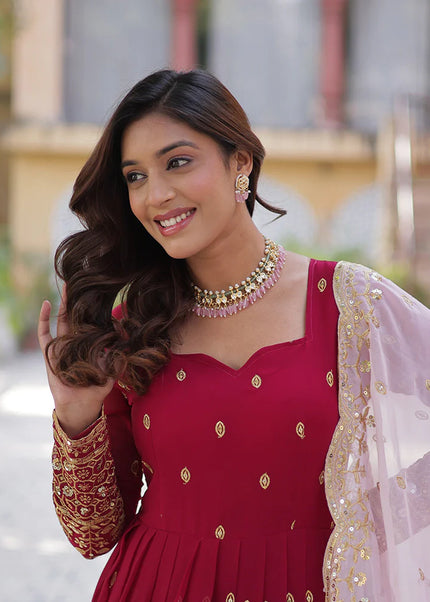 Red and Gold Embroidered Anarkali Gown