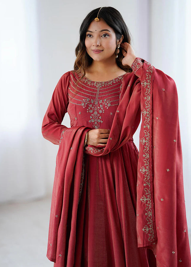 Maroon Embroidered Anarkali