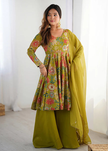 Green Floral Printed Sharara Suit