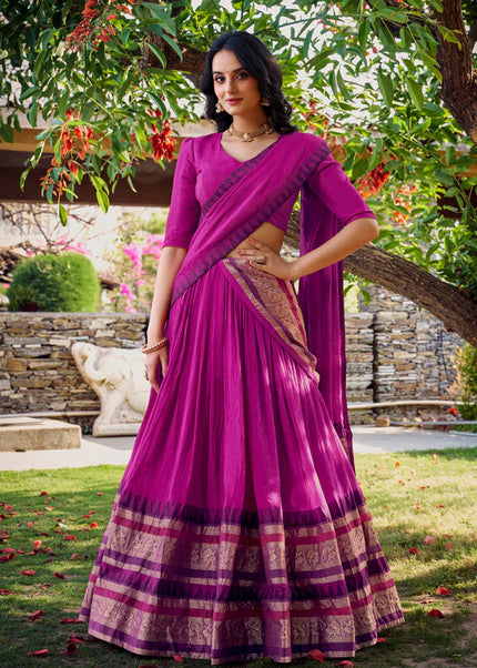Pink Weaved Lehenga Choli