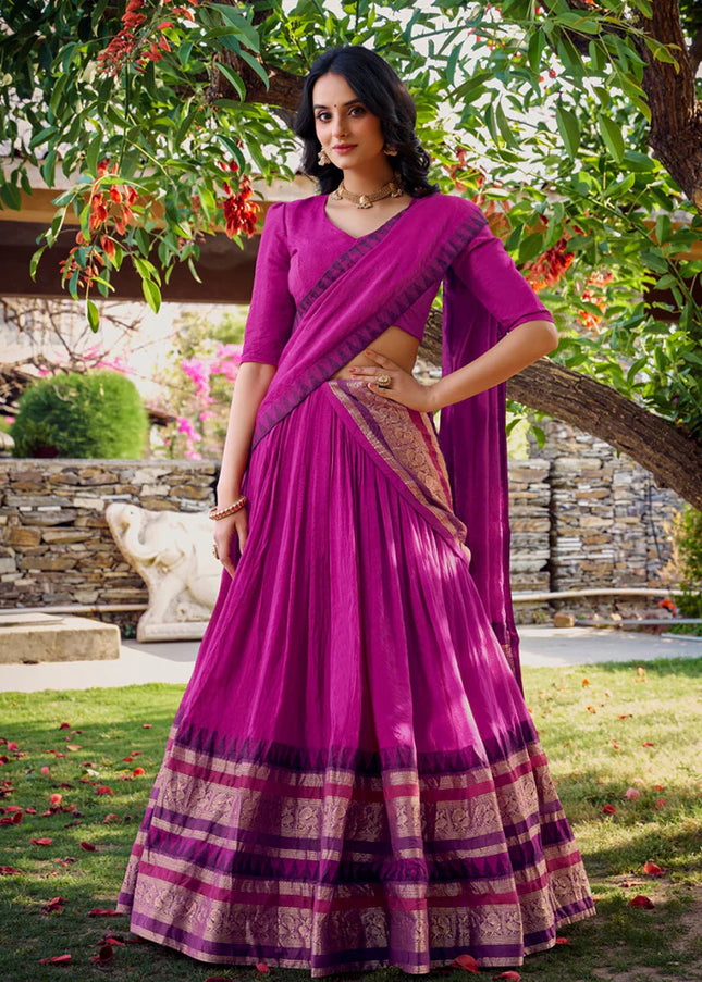 Pink Weaved Lehenga Choli