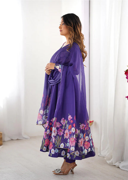 Purple Floral Printed Anarkali Suit