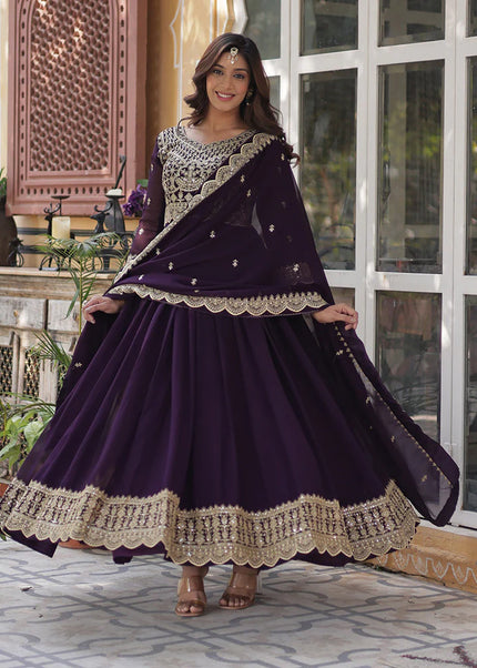 Purple Embroidered Anarkali Gown