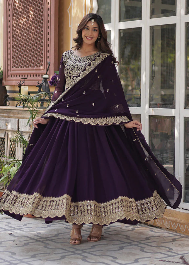 Purple Embroidered Anarkali Gown