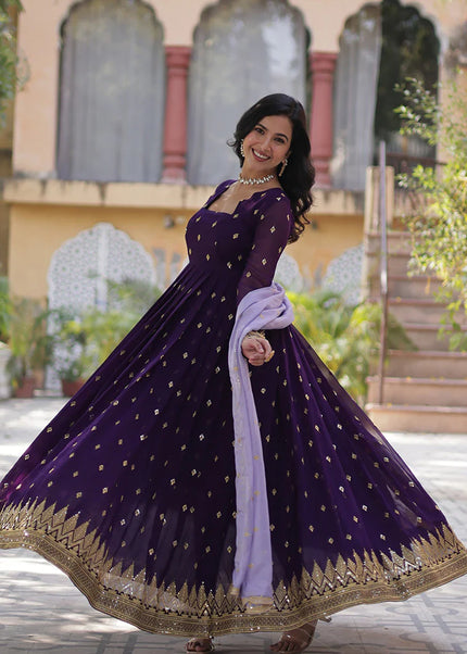 Purple Embroidered Anarkali Gown