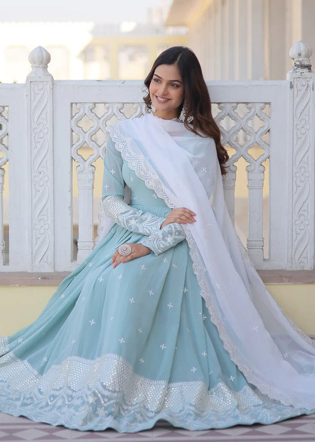 Sky Blue Embroidered Anarkali Gown