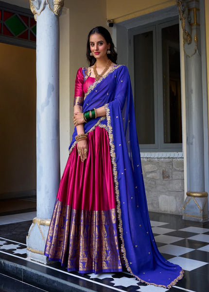 Pink and Blue Embroidered Lehenga Choli