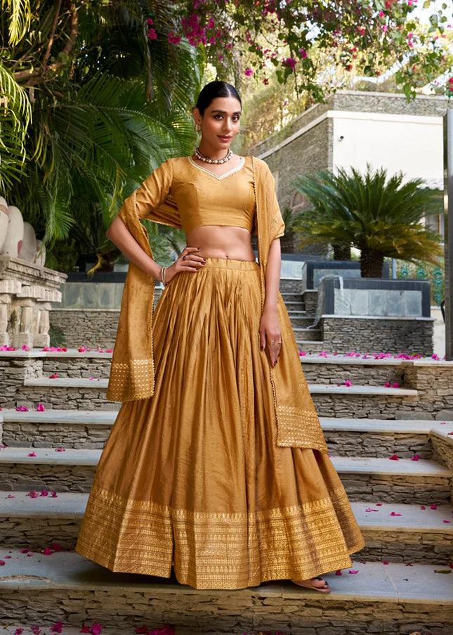 Mustard Embroidered Lehenga Choli