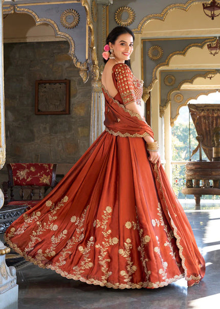 Rust Embroidered Lehenga Choli